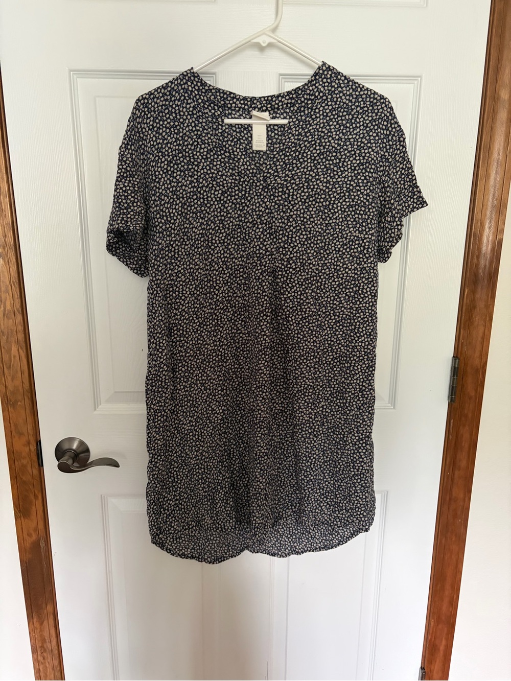 Women’s Navy Blue Printed Short Sleeve Blouse